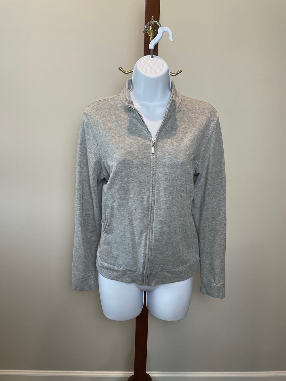 Talbots Petites Full Zip Activewear Top Size M Gray Pima Cotton Blend
